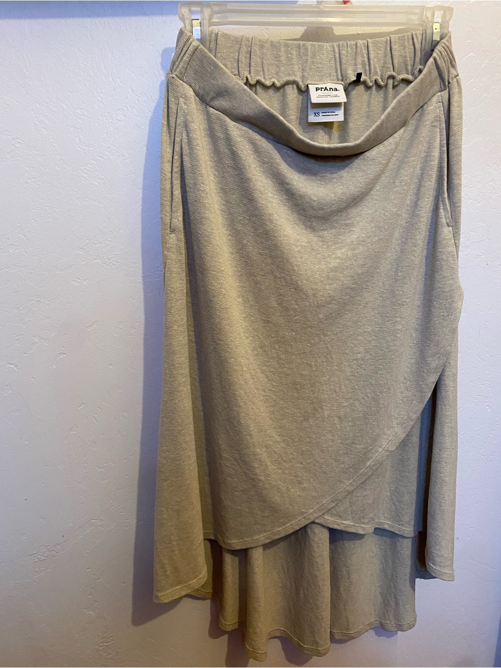 Prana Layered High-Low Wrap Skirt in Beige